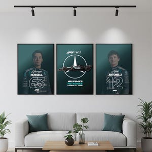 Mercedes F1 2026 Poster Set | Russell, Antonelli & W17 | Modern Motorsport Decor | (Digital Download)