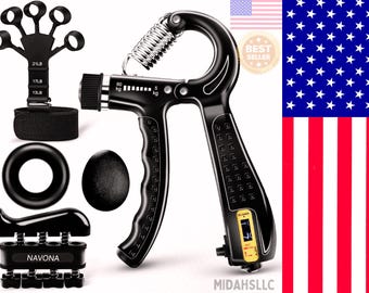 Grip Trainer Kit - Adjustable Hand Gripper, Finger Exercisers, Stress Ball & Forearm Ring