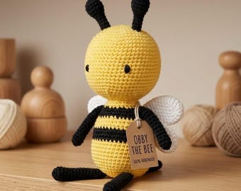 Patrón de amigurumi de abeja a crochet en PDF, tutorial de peluche de abeja adorable, patrón de juguete a crochet para principiantes, decoración de habitación infantil con temática de abejas, descarga digital instantánea.