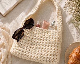 Patrón de bolso de ganchillo con punto en V para principiantes – Bolso de verano personalizable (Descarga en PDF)