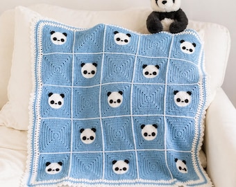 Patrón de manta de bebé de panda a crochet: Aplicación de animales ideal para principiantes (Descarga digital)