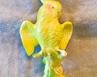 Vintage Mid-Century Yellow Cockatoo Figurine - California Pottery Style Retro Ceramic Bird