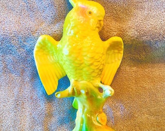 Vintage Mid-Century Yellow Cockatoo Figurine - California Pottery Style Retro Ceramic Bird