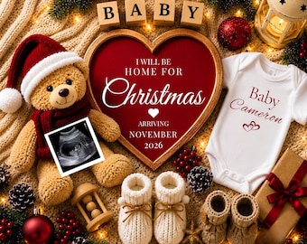 Christmas Pregnancy Announcement Template – Gender Neutral, Editable Canva, Holiday Baby Reveal, Digital Download