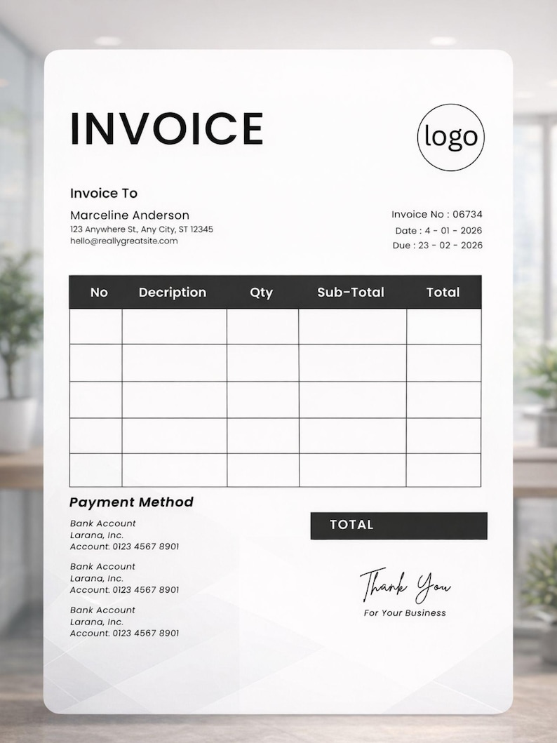 Editable Canva Invoice Template for Small Business | Simple, Effortless ...