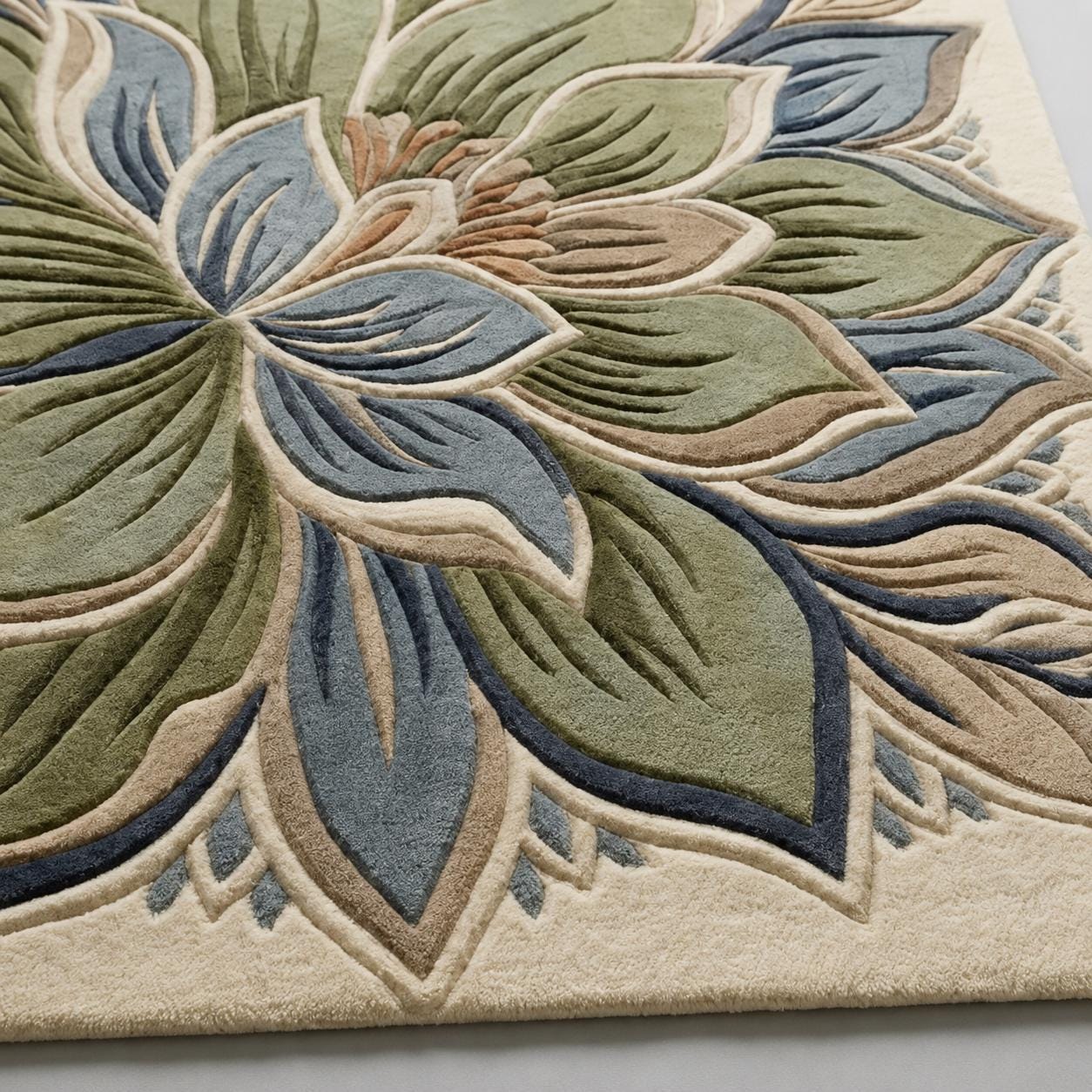 Modern Rug Lotus Rug Handmade Lotus Floral Area Rug – Modern Botanical Tufted Carpet in Sage ...