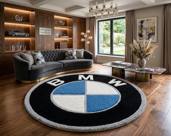 Tappeto rotondo con logo BMW, trapuntato a mano – Tappeto moderno e di grande impatto