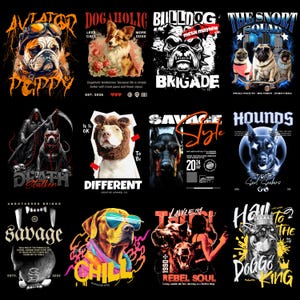 120 Dog Graphic T-Shirt Bundle, Funny Dog Lover Shirt Designs, Bulldog Pitbull Doberman Art, Streetwear Dog Prints PNG