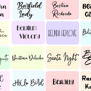 Puede incluir: Una colecci&oacute;n de bloques rectangulares coloridos, cada uno mostrando una palabra o frase diferente en una fuente elegante y manuscrita. Los bloques son de varios colores pastel, incluyendo rosa, azul y amarillo. Las palabras incluyen nombres y frases como "Beautiful Garden".