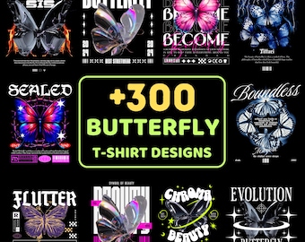 300+ Butterfly PNG Bundle | Aesthetic T-Shirt Designs with Quotes | Printable Digital Download for Sublimation, Cricut & POD