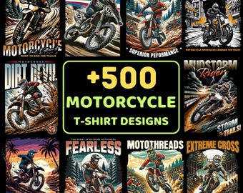 500+ Motorcycle T-Shirt Designs | Streetwear PNG Bundle for Bikers | Print-on-Demand Shirt Graphics