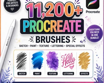 Mega-Bundle mit über 11.200 Procreate-Pinseln | Zeichnen, Malen, Kalligrafie & Tattoo-Stempel | Digitaler Download