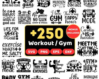 Workout-/Fitnessstudio-Bundle mit über 250 Motiven (SVG/EPS/PNG/DXF), Fitnessmotivation (SVG), Cardio-Zitat, Sportshirt (SVG), Fitnessstudio-Cricut-Vorlage, kommerzielle Nutzung für Fitnessübungen