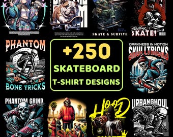 Über 250 Skateboard-T-Shirt-Designs im PNG-Bundle • Skater-Cliparts • Streetwear-Grafiken • Skate-Art-PNGs für Pod und Sublimation