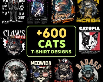 600+ Cat Sublimation PNG Bundle for T Shirts | Funny Cute Cat Designs | Commercial Use for Physical Products
