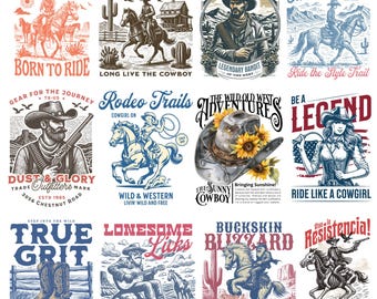 Über 700 Western-Cowboy-PNG-Dateien im Bundle | Western-PNG, Digitaler Download, T-Shirt-Druckdesign, Cowgirl, Wildwest