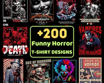 200+ Retro Funny Horror T-shirt Designs PNG Digital Download