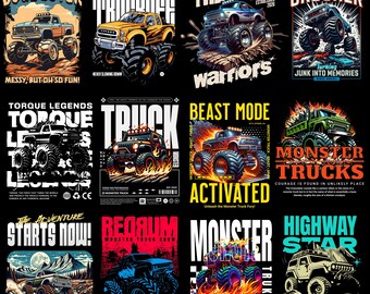 Mega Monster Truck PNG Bundle | 60 High-Resolution Designs | Kids T-Shirt & Sublimation Clipart