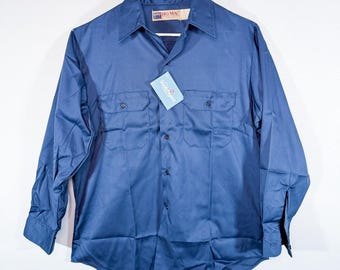 Vintage Big Mac JC Penny Work Shirt NOS 1970s USA Navy Long Sleeve Men's Large