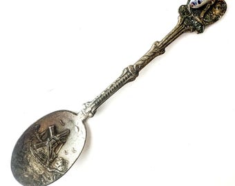 Vintage Holland Souvenir Spoon Silverplate Windmill Scene Delft Shoe Handle 3.5"