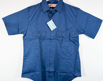 Camicia da lavoro vintage Big Mac JC Penney metà anni '80 NOS blu navy a maniche corte da uomo taglia L