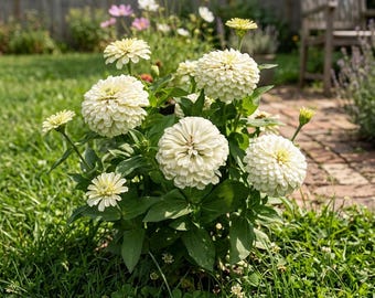 White Polar Bear Zinnia Seeds – Heirloom Open Pollinated Annual Cut Flowers for Butterfly & Cottage Gardens