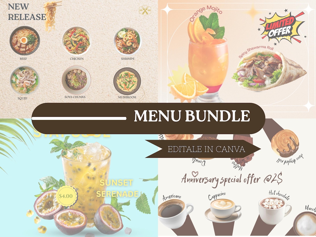 Menu Texto Editable Menu Template Bundle| Instant Download | Customizable ...