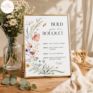 Build Your Own Bouquet Sign Wildflower | Floral Boho Flower Bar Sign Canva Template | Bridal Baby Shower | 4 Sizes PNG JPG PDF Download
