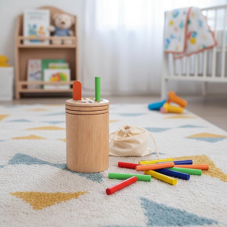 Color Peg Sort Colorful Peg Sorting Toy | Wooden Montessori Stacking Toy | Toddler ...