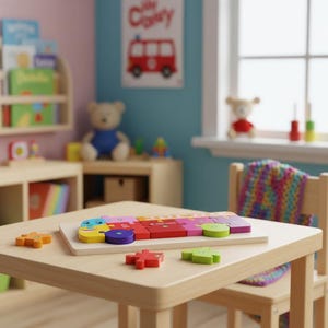 Rompecabezas de tren de madera / Juguete educativo apilable / Actividad de aprendizaje para niños pequeños