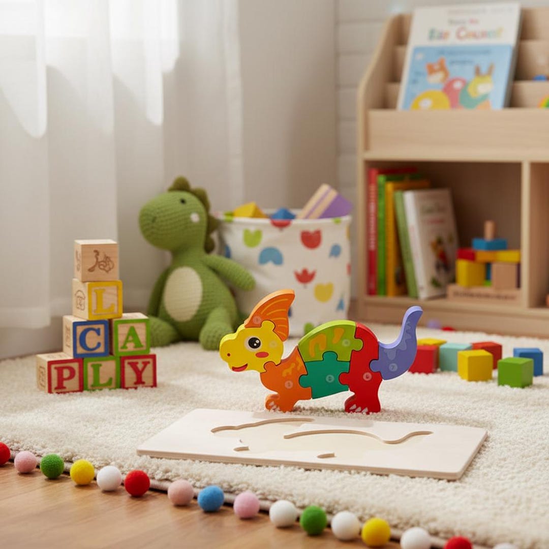 Chunky Dinosaur Puzzle | Wooden Rainbow Toy | Toddler Learning Gift - Etsy