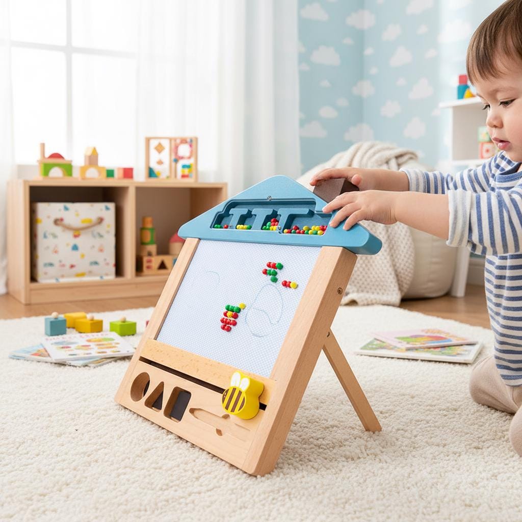 House-Shaped Magnetic Board Toddler Learning Drawing Toy Wooden Montessori Activity