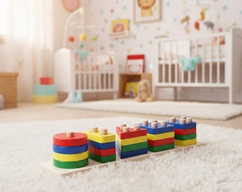 Bloques de madera entrelazados / Juguete Montessori para niños pequeños / Regalo de aprendizaje temprano