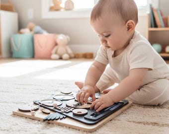 Tablero de actividades con forma de búho / Juguete sensorial de madera / Regalo Montessori para niños pequeños