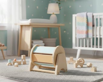 Rullande bokhylla | Montessori bokhylla i trä | Förvaring för småbarnsbarn