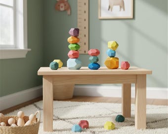 Stacking Wooden Rocks | Colorful Montessori Toy | Kids Balancing Game