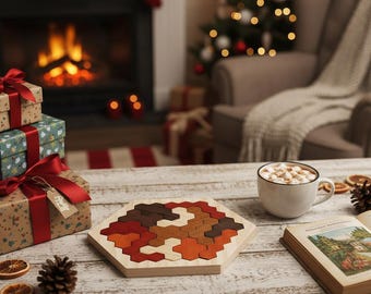 Hexagonal Wood Puzzle | Geometric Brain Teaser | Unique Wooden Game Gift
