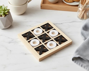 Tic Tac Toe Board Game | Wooden X O Game | Modern Coffee Table Decor
