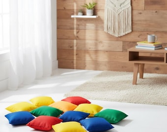 Colorful Square Beanbags | Fabric Toss Bags for Kids | Learning Activity Play Set