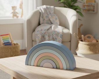 Rainbow Stacker Toy | Wooden Pastel Stacking Arches | Montessori Baby Nursery Decor