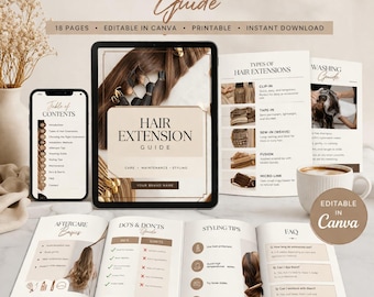 Hair Extension Care Guide Template | Editable Canva Hair Extension Manual| Printable Beauty Salon Aftercare Guide| Hair Stylist Client Guide