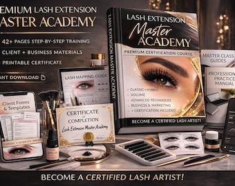 Lash Extension Training Manual PDF, Classic Hybrid Volume Course Guide, Professional Lash Artist Ebook, 42 Page Beauty Business