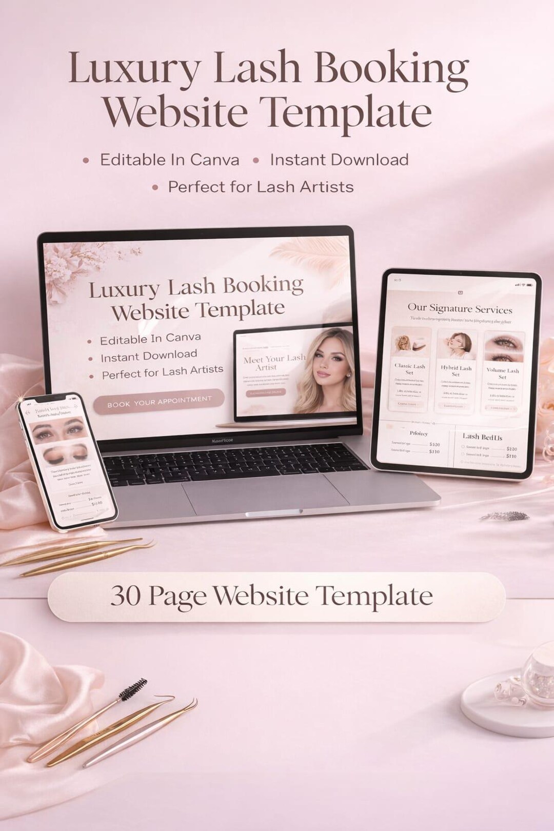 Lash Pages Luxury Lash Booking Website Template | Editable Canva Lash Tech Website ...