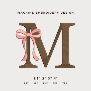 Minimalistisk rosett bokstaven M broderidesign | Monogram maskinbroderifil | Babyflicka alfabetet | PES DST JEF digital nedladdning