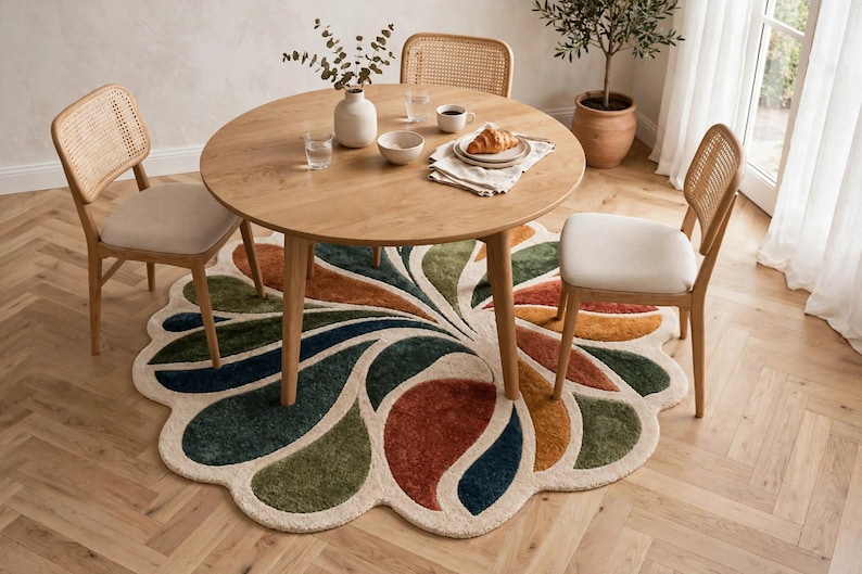 Round Rug Handmade Handmade Tufted Round Floral Carpet, Colorful Botanical Area Rug ...
