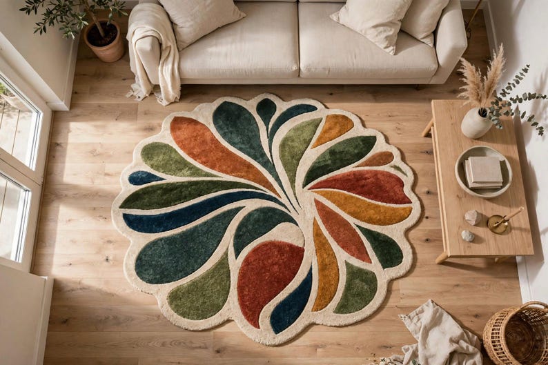 Hand Made Custom Rugs Handmade Tufted Round Floral Carpet, Colorful Botanical Area Rug ...