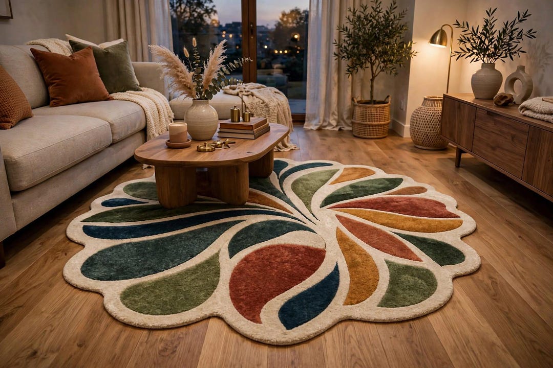 Hand Made Custom Rugs Handmade Tufted Round Floral Carpet, Colorful Botanical Area Rug ...