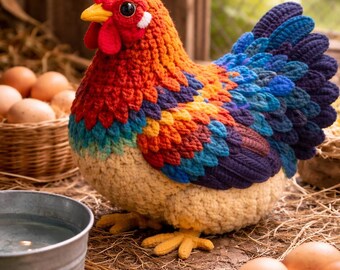 Patrón de gallo amigurumi colorido (descarga en PDF)