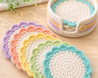 Crochet Coaster Set Pattern PDF – Easy Handmade Pastel Flower Coasters for Beginners, Cute Home Decor Gift
