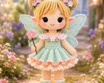 Patrón de muñeca de hada a crochet en PDF / Tutorial de amigurumi de hada a crochet / Muñeca de peluche de fantasía adorable / Descarga instantánea en PDF (inglés)